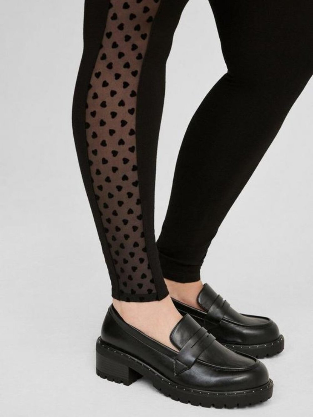 Torrid Black Flocked Heart Mesh Inset Legging Full-Length